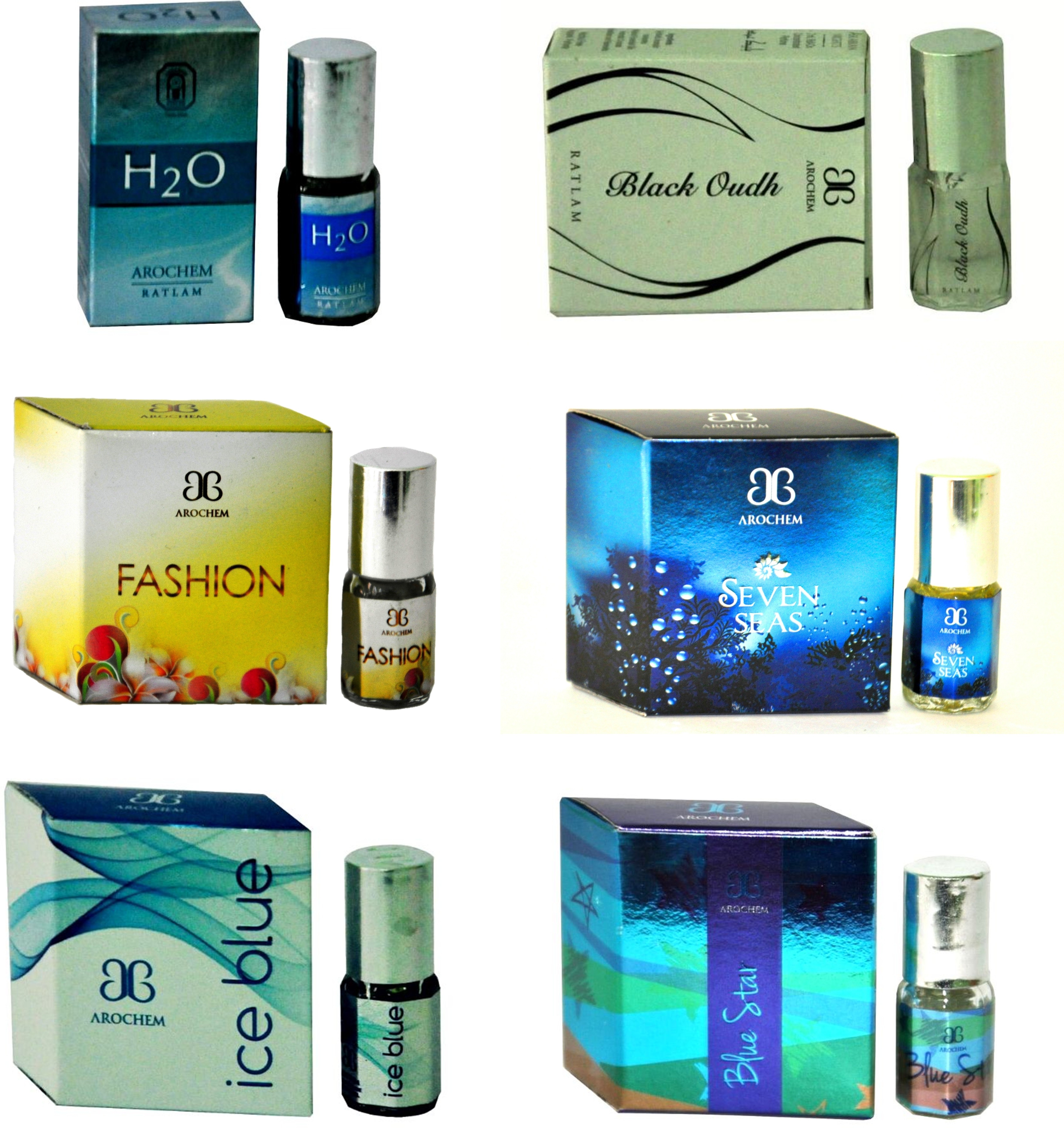 Arochem BlueStar IceBlue SevenSeas Fashion BlackOudh H2O Floral Attar(Musk Arabia)