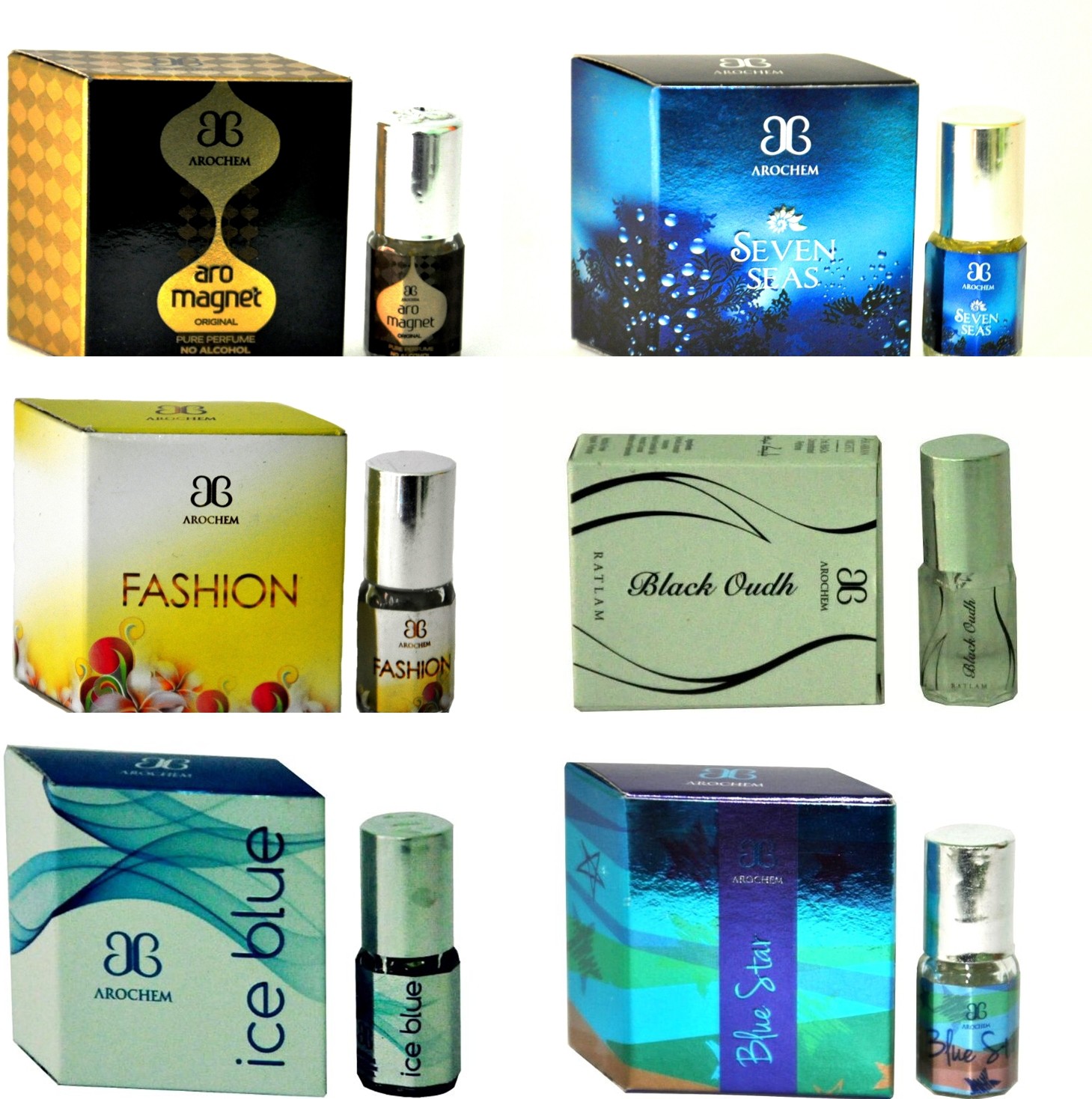 Arochem Magnet IceBlue BlueStar SevenSeas Fashion BlackOudh Floral Attar(Musk Arabia)