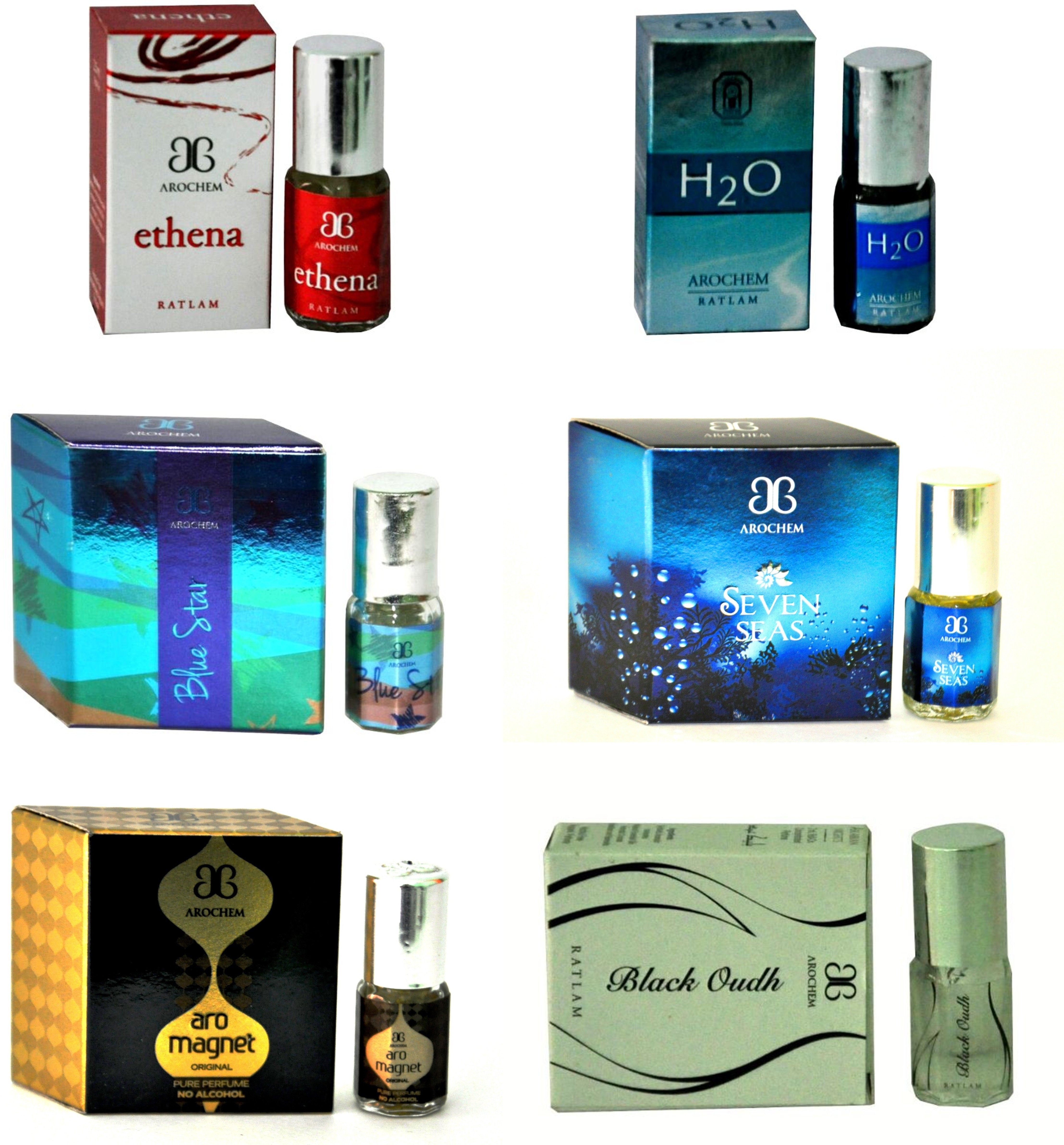 Arochem SevenSeas Magnet BlueStar BlackOudh H2O Ethena Floral Attar(Musk Arabia)