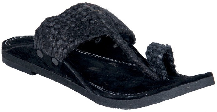 Panahi Black Jute Velvet Slip On Kolhapuris Casuals