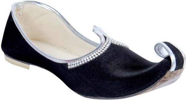 Panahi Black Shimir Fabric Slip On Jutis Casuals