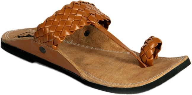 Panahi Brown Colour Synthetic Leather Men Ethnic Wear Slip On Kolhapuris Party Wear(Brown)